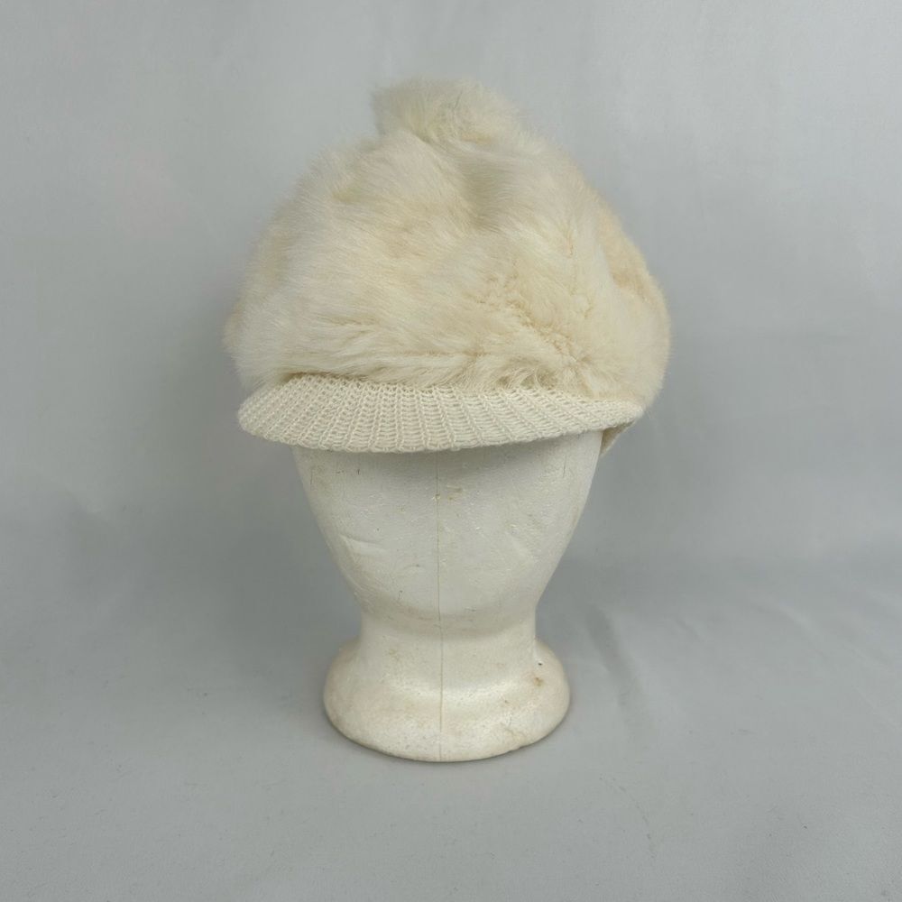 Vintage White Faux Fur Ivy Cap Newsboy Cap